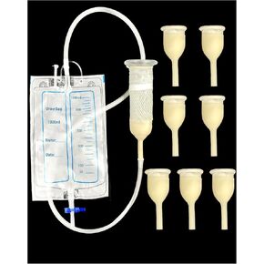 Latex Condom Catheter for Men, 7pcs Self-Sealing External Catheters with 1000ml Leg Bag & 2000ml Urine Bag, Leak-Proof Urinary Drainage System for Male Incontinence 30mm