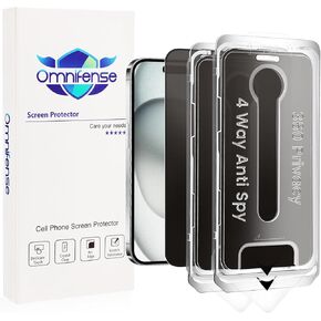 360 Privacy for iPhone 15 Pro Max Screen Protector 2 Pack, [Auto Alignment Dust Free] Full Coverage Easy Install 4 Way Anti Spy Tempered Glass for Apple 15 Pro Max