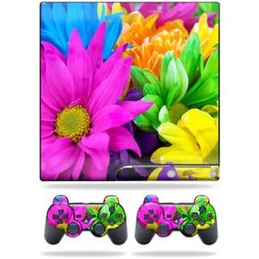 Mayyskins Skin متوافق مع Sony PlayStation 3 PS3 Slim Skins + 2 وحدة تحكم جلود ملصق زهور ملونة