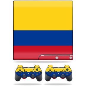 Mayyskins Skin متوافق مع Sony PlayStation 3 PS3 Slim Skins + 2 وحدة تحكم Skins ملصق العلم الكولومبي