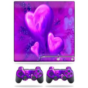 MightySkins Skin Compatible with Sony Playstation 3 PS3 Slim Skins + 2 Controller Skins Sticker Purple Heart