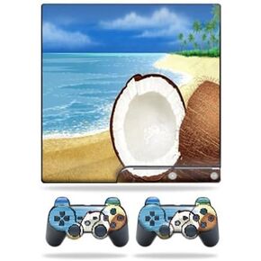Mayyskins Skin متوافق مع Sony PlayStation 3 PS3 Slim Skins + 2 وحدة تحكم ملصق جوز الهند