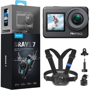 AKASO Brave 7 Action Camera and Quick Release Chest Strap Accessories Kit Bundle