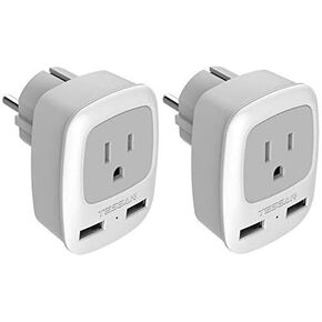 2 Pack European Travel Plud Adapter ، Tessan US to Europe Plug Adapter مع 3 منافذ USB (1 USB C) ، منفذ الطاقة C للاتحاد الأوروبي إيطاليا أيسلندا إسبانيا فرنسا ألمانيا in Kuwait