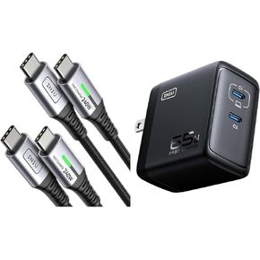 INIU [240W, 6.6ft 2-Pack USB C to USB C Cable + 2-Port 65W USB C Charger Block