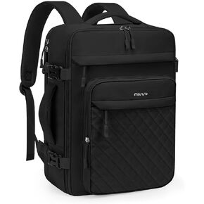 MOSISO Travel Backpack for Women Men, 15-15.6 inch Rhombus Quilted Laptop Backpack Flight Approved with Packing Cubes, 16 inch Carry on Daypack with USB Port for College Work Business, Black