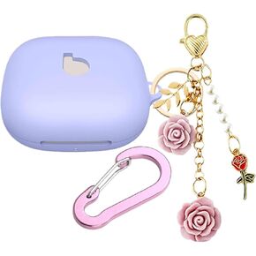Case for Beats Powerbeats Pro 2 Case Cover with Flower Keychain, Cute Soft Silicone Shockproof Protective Skin Cases for PowerbeatsPro 2 Wireless Earbuds with Carabiner for Women Girl (Purple)