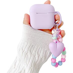 Compatible with AirPods 4 Case 2024 Soft Liquid Silicone Soft Case with Cute Heart Colorful Keychain Cover for Girls Women Airpods 4th Generation-(Purple)