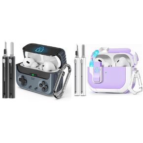 【with Safety Lock】 for AirPod Pro 2nd Generation Case with Cleaner Kit, Hard AirPod Pro Case with Keychain for Men Women Grily, for Apple AirPods Pro 2nd/1st Gen Case (2023 USB-C/2022/2019)