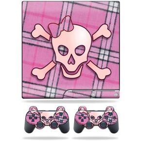 MightySkins Skin Compatible with Sony Playstation 3 PS3 Slim Skins + 2 Controller Skins Sticker Pink Bow Skull