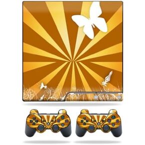 Mayyskins Skin متوافق مع Sony PlayStation 3 PS3 Slim Skins + 2 وحدة تحكم جلود ملصق Brown Butterfly