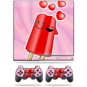 MightySkins Skin Compatible with Sony Playstation 3 PS3 Slim Skins + 2 Controller Skins Sticker Popsicle Love
