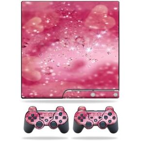 Mayyskins الجلد متوافق مع Sony PlayStation 3 PS3 Slim Skins + 2 وحدة تحكم جلود ملصق Pink