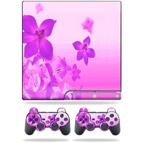 Mayyskins الجلد متوافق مع Sony PlayStation 3 PS3 Slim Skins + 2 وحدة تحكم جلود ملصق الزهور الوردي