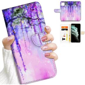 for iPhone 11 Pro Max, Fashion Flower Scene Flamingo Dragonfly Flip Wallet Phone Case Cover AD006 (#24905 Blue Dragonfly)