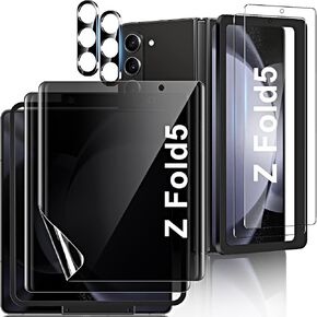 [2Set 6PCS for Samsung Galaxy Z Fold 5 Privacy Screen Protector, Inner Screen TPU Flexible Film + Back Screen Protector Tempered Glass + Camera Lens Protector [Case Friendly]