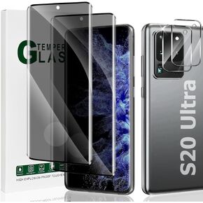 Geviaho 2+2 Pack Galaxy S20 Ultra Privacy Tempered Glass Screen Protector and Camera Lens Protector,Scratch Resistent,High Sensitivity Touch,Easy to Install,Suitable for Galaxy S20 Ultra 5G 6.9 Inch