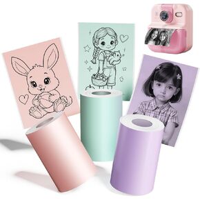 Kids Camera Paper Roll Refill, 3 Rolls Instant Print Camera for Kids Refill Sticker Paper, HD Paper Camera, Print Camera Paper Refill Compatible with ESOXOFFORE Kids Camera/memoking T02/phomemo T02