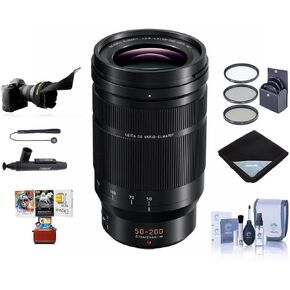 Panasonic Lumix G Leica DG Vario-Elmarit 50-200mm F/2.8-4 Aspheical Lens for Micro 4/3 - Bundle with 62mm Filter Kit, Lens Wrap, Cleaning Kit, Flex Lens Shade, Capleash, Lenspen Cleaner, Mac Software