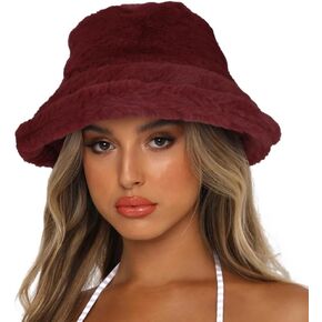 Winter Bucket Hat Fluffy Faux Fur Fisherman Cap for Women Men Solid Color Style