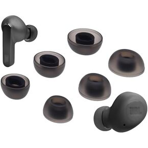 Compatible with JBL Vibe Buds Ear Tips, Replacement S/M/L 3 Size Soft Rubber Silicone Flexible Eartips Gel Skin Cover Fit in Case Compatible with JBL Live Pro 2 / Live Free 2 - Black