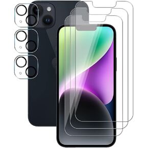 (3+3) For iPhone 14 Plus (6.7") (3 Pack) Tempered Glass Screen Protector with Camera Lens Protector, Anti Scratch, HD Clear