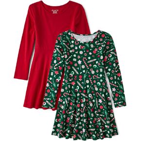 The Children's Place Girls' 2 Pack Long Sleeve Fashion Skater Dress