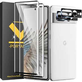 4 Pack Designed For Pixel 7 Pro Screen Protector, 2 Pack Tempered Glass + 2 Pack Camera Lens Protector, 9H Hardness, Unlock In No Time, 3D Curved, Screen Protectors Pixel 7 Pro