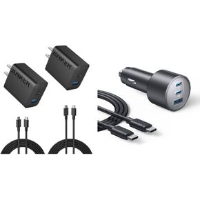 Anker iPhone 15 & USB-C 2-Pack 20W Dual Port Fast Wall Charger, 167.5W Max 17-Port Ultra-Compact Type-C Fast Car Charger