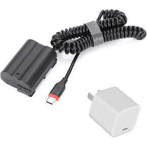 EN-EL15 Dummy Battery AC Power Adapter Kit Continuous Power Supply by Type-C PD/QC Power for Nikon Z5 Z6 Z7 Z8 D610 D750 D800 D810 D850 D7500 D7200 D7100 (30W Charger & EN-EL15 Adapter)