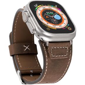 Leather Band Compatible for Apple Watch Ultra 2 Band for Men 49mm 46mm 45mm 44mm 42mm Series 10/9/8/SE/7/6/5/4/3/2, Rugged Vintage Extra Wide Watch Cuff Bracelet for iWatch
