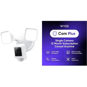 WYZE Floodlight v2 White Cam Plus Yearly, Covers 1 Camera, Auto-Renews at $19.99/Year, Activation Required