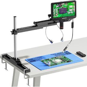 Andonstar AD409 SA 10.1'' HDMI Soldering Digital Microscope with Slide Rail Arm, Endoscope, 300X USB Electronic Microscope Camera for Professional PCB Repair, Soldering, Electronics, Windows PC