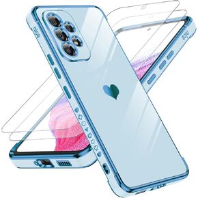 LeYi Compatible for Galaxy A53-5G Phone Case: Samsung A53 5G Case Phone Basic Cover with Tempered Glass Screen Protector [2 Pcs] Protection,Love Heart Plating Cute Celular Case for A 53 5G,Pink