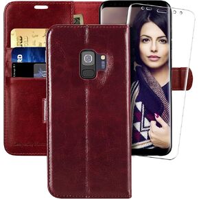 MONASAY Wallet Case Compatible for Galaxy S9, 5.8-inch, [Screen Protector Included][RFID Blocking] Flip Folio Leather Cell Phone Cover with Credit Card Holder, Rosegold