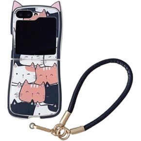 Case for Samsung Galaxy Z Flip 6,Cute Cartoon Cats Pattern Design, Funny Kawaii Cat Ear Design Galaxy Z Flip 6 Phone Cover with Wrist Rope (Kitty)