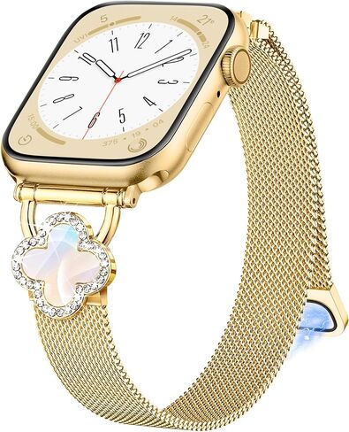 wipalor Thin Clover Magnetic Band for Apple Watch Bands for Women 42mm 41mm 40mm 38mm, Slim Cute Bling Sparkly Metal Milanese iWatch Bands for iPhone Watch Series 10 9 8 7 6 5 4 3 2 1 SE-Rose Gold in Kuwait