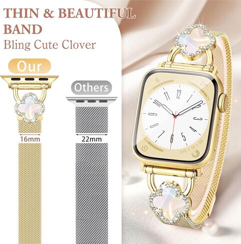 wipalor Thin Clover Magnetic Band for Apple Watch Bands for Women 42mm 41mm 40mm 38mm, Slim Cute Bling Sparkly Metal Milanese iWatch Bands for iPhone Watch Series 10 9 8 7 6 5 4 3 2 1 SE-Rose Gold in Kuwait