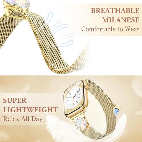 wipalor Thin Clover Magnetic Band for Apple Watch Bands for Women 42mm 41mm 40mm 38mm, Slim Cute Bling Sparkly Metal Milanese iWatch Bands for iPhone Watch Series 10 9 8 7 6 5 4 3 2 1 SE-Rose Gold in Kuwait