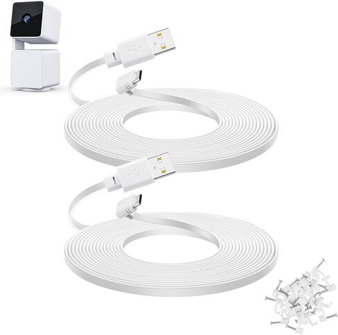 2-Pack 30 ft Cable for WYZE Cam Pan V3 Outdoor Camera, Micro USB 90 Degree Adapter, Flat Power Cord, Black in Kuwait
