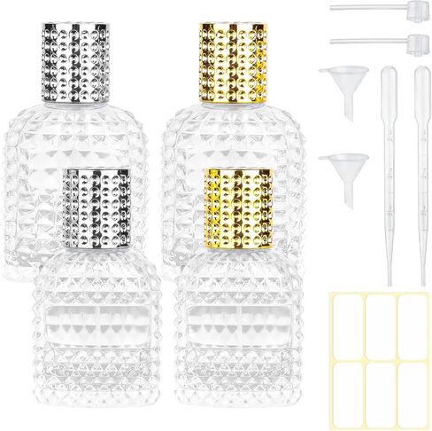Refillable Spray Perfume Bottles, Clear Thick Glass Empty Perfume Bottle, Gold&Silver Perfume Atomizer,Travel Cologne Sprayer Bottles. (Gold & Silver, 1.7 Ounces) in Kuwait