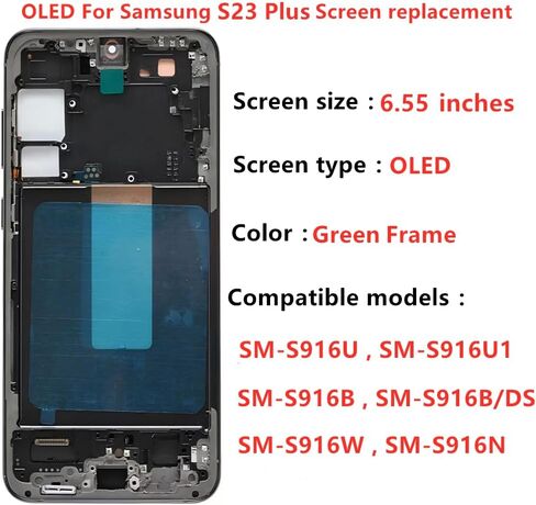 OLED GALAXY S23 بالإضافة إلى استبدال الشاشة لـ Samsung S23PLUS 5G DISPACT TOUCH SCREEN DIGITIZER ANDRECLESS SM-S916U SM-S916U1 SM-S916B LCD Pudprint (مع إطار أرجواني+أدوات) in Kuwait