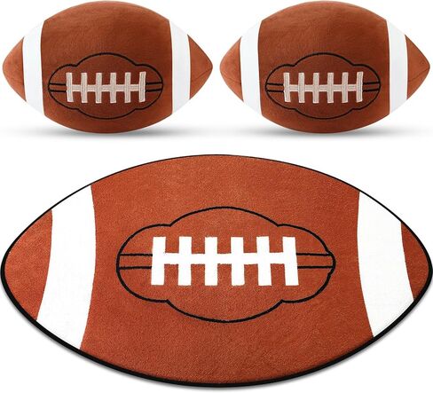 Nuanchu 3 Pcs Basketball Plush Pillows and Basketball Rug for Room Stuffed Basketball Pillow Fluffy Soft Sports Throw Pillow Basketball Round Mat Area Rug Basketball Room Decor for Bedroom Decor in Saudi Arabia