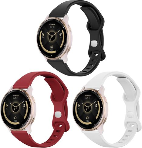 3 حزمة نطاقات سليكون رفيعة سيليكون متوافقة مع Garmin Vivoactive 4S/Venu 2S/Venu 3S/Vivomove 3S/Forerunner 255s/265s ، حزام بديل ناعم رفيع 18 ملم للنساء للنساء الرجال in Kuwait