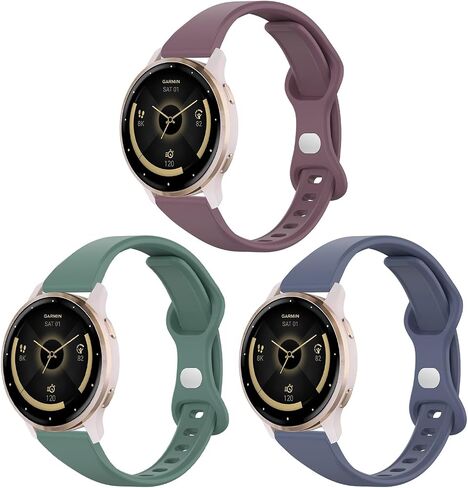 3 حزمة نطاقات سليكون رفيعة سيليكون متوافقة مع Garmin Vivoactive 4S/Venu 2S/Venu 3S/Vivomove 3S/Forerunner 255s/265s ، حزام بديل ناعم رفيع 18 ملم للنساء للنساء الرجال in Kuwait