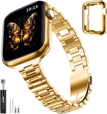 متوافق مع شريط Apple Watch للنساء ، أشرطة IWatch المعدنية من الفولاذ المقاوم للصدأ مع علبة Apple Watch Series 9/8/7/6/5/4/2/1/SE حزام فاخر in Kuwait
