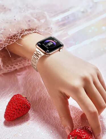 متوافق مع شريط Apple Watch للنساء ، أشرطة IWatch المعدنية من الفولاذ المقاوم للصدأ مع علبة Apple Watch Series 9/8/7/6/5/4/2/1/SE حزام فاخر in Kuwait