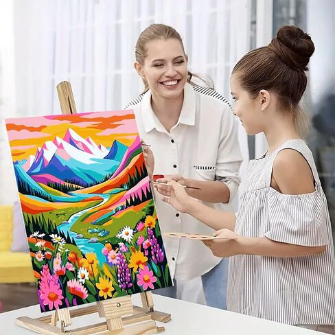 مجموعة طلاء DIYDECORFUN بالأرقام للمبتدئين من البالغين، طلاء أكريليك سهل بالأرقام للبالغين، لون DIY حسب عدد المناظر الطبيعية، مجموعات طلاء للبالغين بالأرقام على القماش لديكور الحائط 16 × 20 بوصة in Saudi Arabia