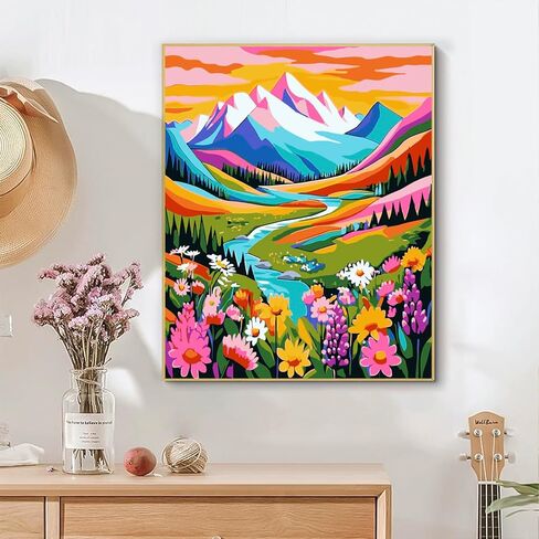مجموعة طلاء DIYDECORFUN بالأرقام للمبتدئين من البالغين، طلاء أكريليك سهل بالأرقام للبالغين، لون DIY حسب عدد المناظر الطبيعية، مجموعات طلاء للبالغين بالأرقام على القماش لديكور الحائط 16 × 20 بوصة in Saudi Arabia