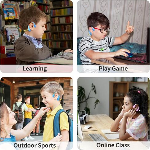 Kids Open Ear Headphones: Bluetooth 5.3 Air Conduction Open Ear Headphones Air Conduction Earbuds with Mic for Boys Girls School/Study/Listen to Music/Watch iPad(Pink) in Saudi Arabia